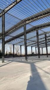 High-strength galvanized C/Z roof purlins installed on a commercial metal building structure.