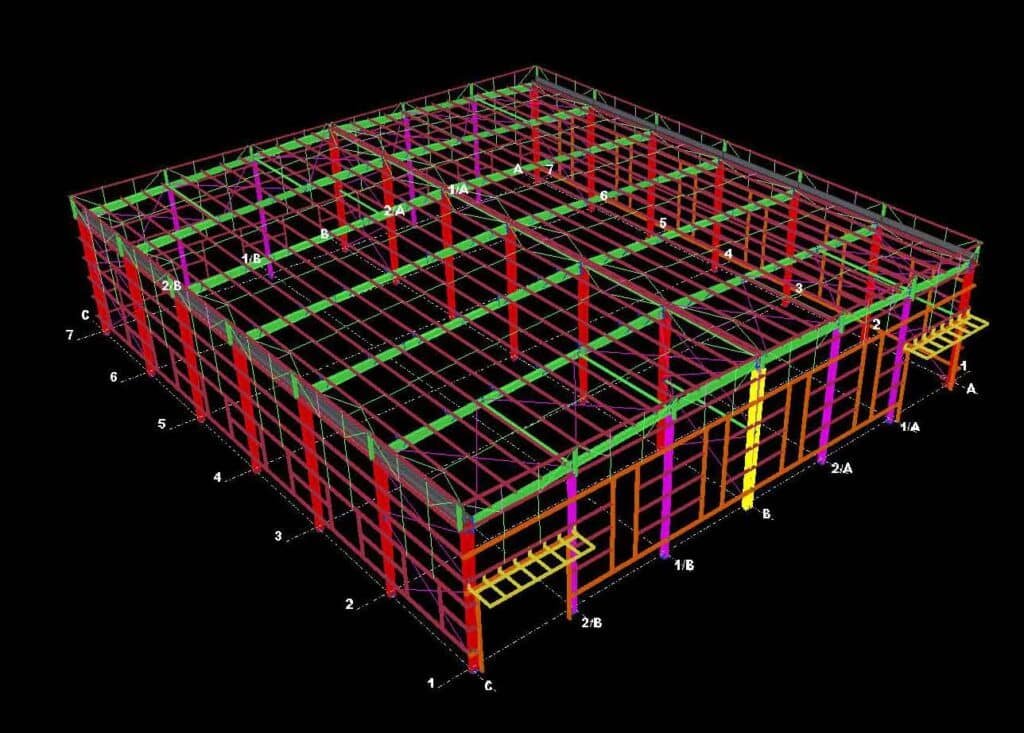 Estructura de acero para construcción galpón industrial con marcos rígidos
