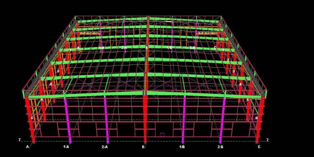 Vista interior de amplios claros para construcción galpón de almacenamiento.