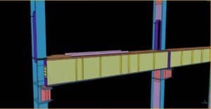 Detailed 3D view of a welded crane bracket corbel on a main column for a pre-engineered workshop.